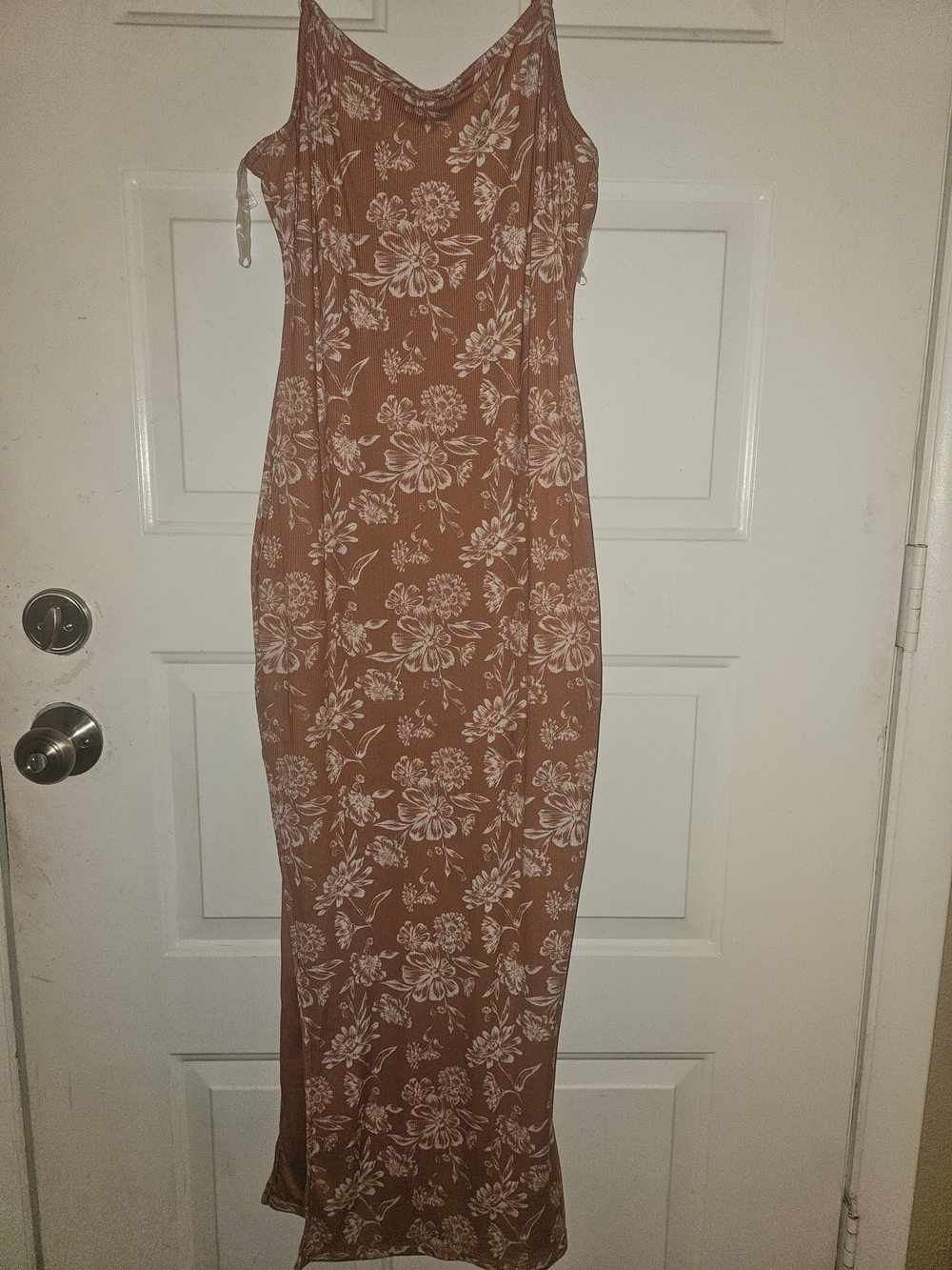 Floral Slip Maxi Dress in Rust with White Print